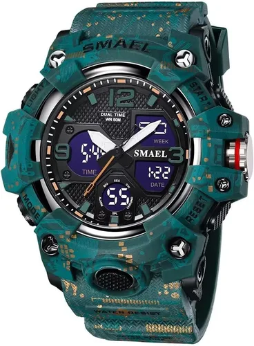 Vista 9 de SMAEL Reloj de pulsera militar para hombre, resistente al agua, para exteriores, deportivo, con fecha, multifunción, LED, con alarma y cronómetro