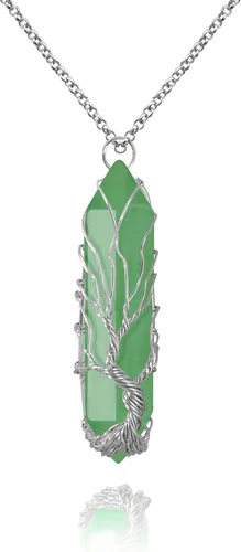 Vista 19 de VIBILIA - Collar con dije sanador para mujeres y hombres, piedra natural hexagonal en punta envuelta con alambre en forma del árbol de la vida