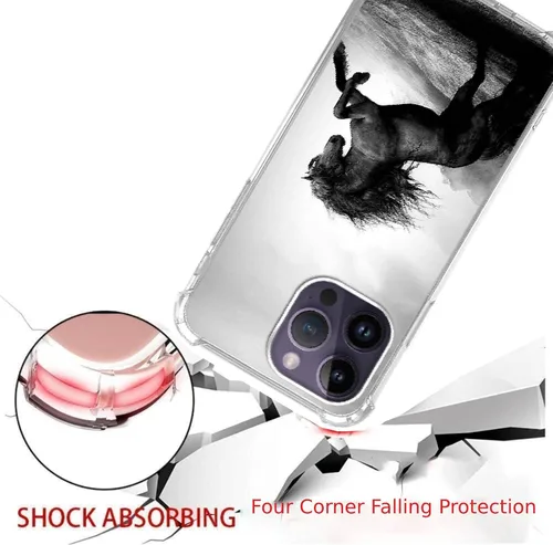 Vista 3 de Funda de teléfono de caballo negro compatible con iPhone 14 Pro Max, funda de caballo exquisita y fresca para iPhone 14 Pro Max, funda protectora