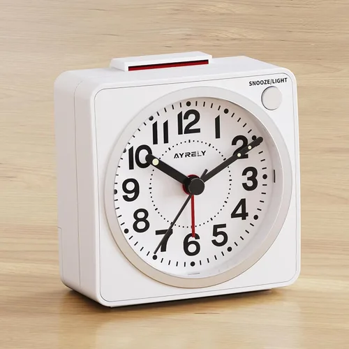 Vista 11 de AYRELY® Reloj despertador analógico de viaje ultra pequeño de 2.6 x 1.4 pulgadas, silencioso, sin tictac, con repetición y luz, reloj retro de Azul