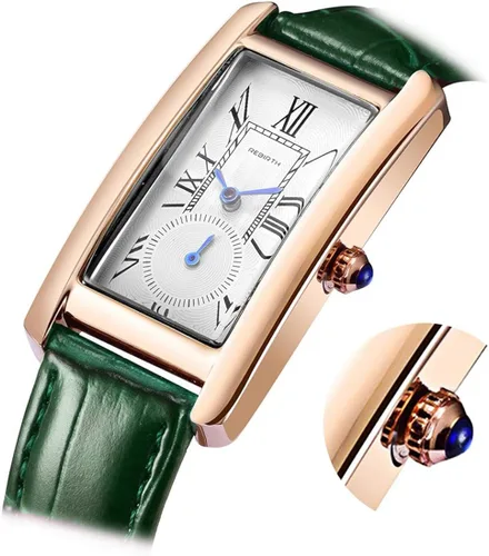 Vista 2 de carlien Reloj de cuarzo para mujer elegante reloj de vestir rectangular con correa de cuero y corona de zafiro