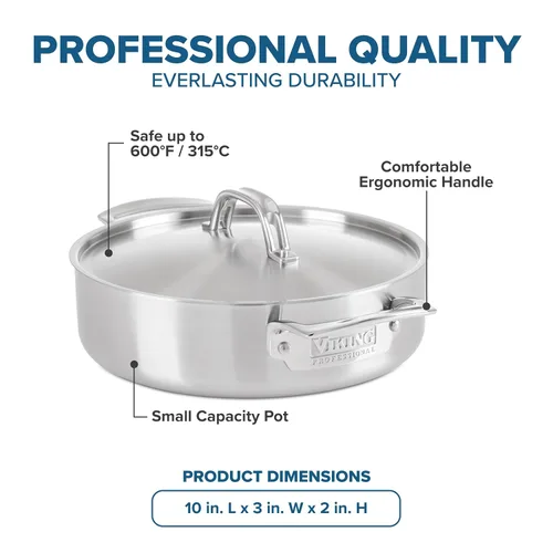 Vista 4 de Viking Culinary Professional - Sartén de acero inoxidable de 5 capas, 3.4 cuartos de galón, plata (4015-1034CS)