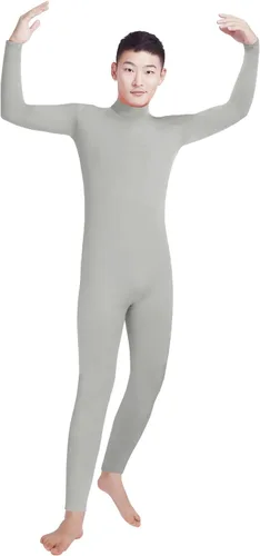Vista 14 de Shinningstar Zentai Unitard - Body de manga larga con cuello alto y elastano para hombre Verde militar