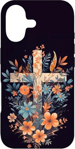 Vista 32 de Boho Floral Christian Cross Jesus God Wild Flower Women Case for iPhone 16