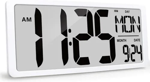 Vista 14 de Reloj Atómico 15" Reloj de Pared Digital Reloj de Pared Atómico Funciona con Pilas Reloj de Alarma Digital Grande con Día, Fecha y Temperatura