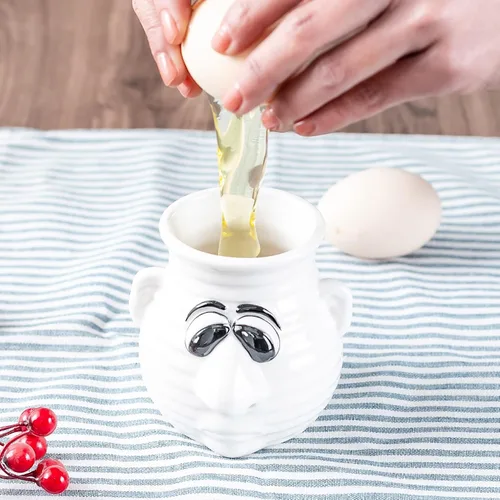 Vista 4 de Divertido separador de huevos de cocina, taza separadora de huevo de cerámica de dibujos animados y yema, apto para lavavajillas, regalo creativo