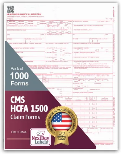 Vista 7 de Formularios de reclamo CMS 1500. HCFA (Versión 02/12). 250 por resma 100