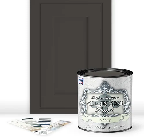 Vista 123 de Pintura TODO EN UNO, Abbey (gris cálido), Muestra de 8oz - Pintura duradera para gabinetes y muebles. Imprimación y capa superior incorporadas,
