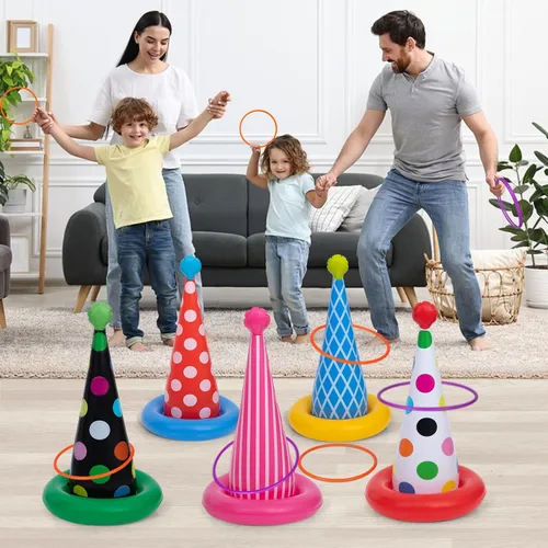 Vista 6 de Juego inflable de lanzamiento de anillos, juegos de fiesta de cumpleaños, juego de lanzamiento de anillos para niños y adultos, decoración de fiesta