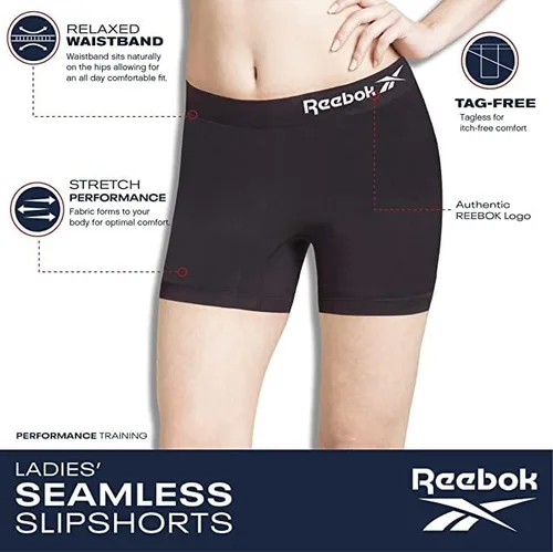 Vista 2 de Reebok Ropa interior para mujer y niño, paquete de 8 pantalones cortos sin costuras de pierna larga para mujer