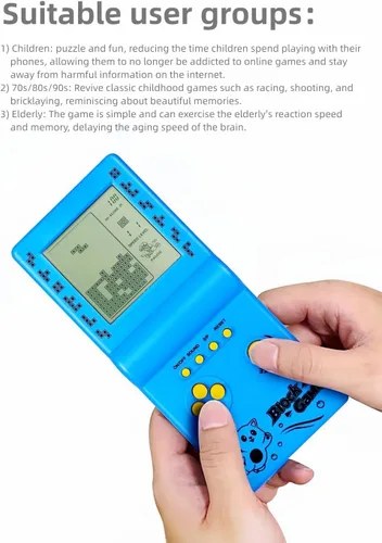 Vista 7 de Retro Classic Block Game Console Múltiples Juegos Ajustable Nivel/Velocidad Portátil Portátil Portátil Juego Ladrillo/Carreras/Tanque Batalla Puzzle