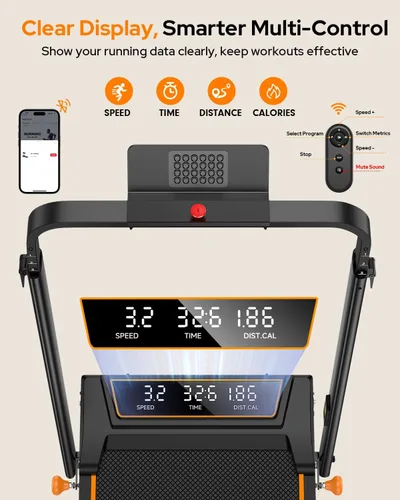 Vista 10 de Walking Pad Treadmill with 15% Incline & Dual LED Display, 4 in 1 Walking Pad with Handle Bar, 3.5HP Foldable Under Desk Treadmill, Portable