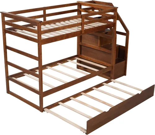 Vista 8 de Harper & Bright Designs Litera individual sobre cama individual con nido, marco de cama individual de madera sobre cama con cajones