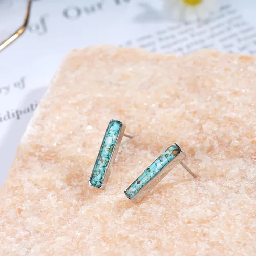 Vista 7 de Aretes de barra de piedras preciosas para mujer, delicados aretes de sodalita de malaquita turquesa y cristal curativo natural, aretes de barra