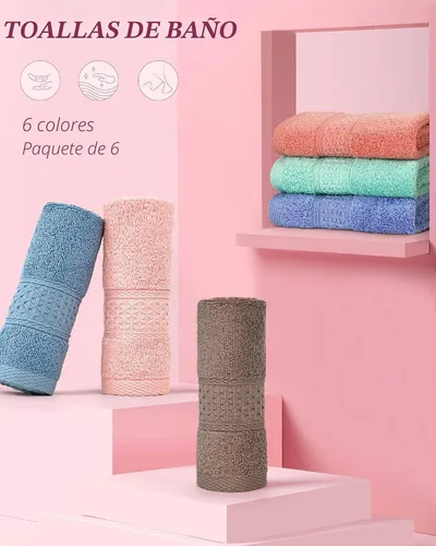 Vista 2 de Cleanbear - Juego de paños de lavado extra suaves (6 unidades, 13.0 x 13.0 pulgadas), muy absorbentes Juego de toallas de algodón suaves y grandes