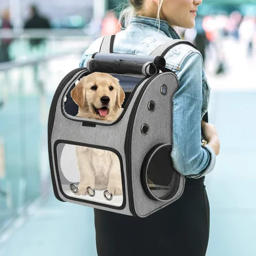 Vista 7 de Mochila expandible para gatos, perros y animales pequeños, transportador portátil de viaje para mascotas, diseño súper ventilado, aprobado por