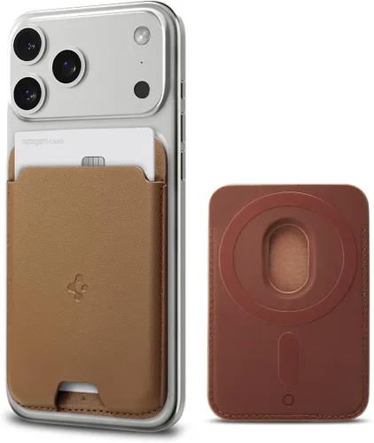 Vista 21 de Spigen para Billetera MagSafe, Sostiene 2 Tarjetas, MagFit Compatible con Modelos iPhone 17/16/15/14/13/12, Serie Pixel 10, Fundas MagSafe Pu Negro