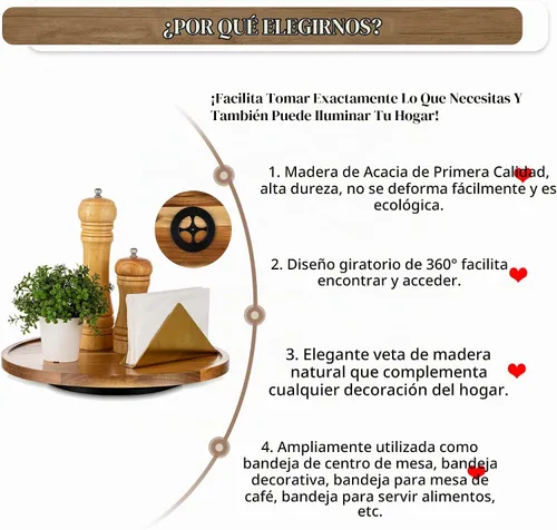 Vista 7 de Hanobe Lazy Susan - Bandeja redonda de madera para tocadiscos de 12 pulgadas