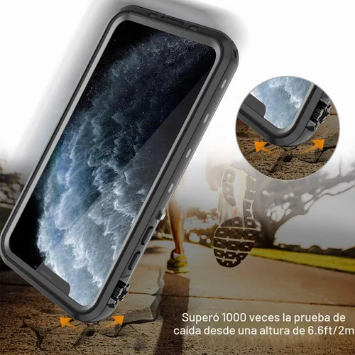 Vista 3 de Funda resistente al agua para iPhone 11 Pro Max, diseño delgado con protector de pantalla integrado, a prueba de golpes, 6.5 pulgadas (negro y gris)