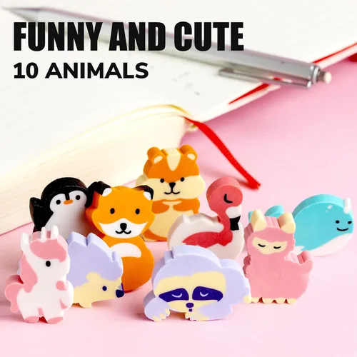 Vista 5 de Animales de borrador de lápices – 30 piezas de borradores – rellenos de huevos de Pascua – Lindos premios para el aula – Regalos a granel – Mini