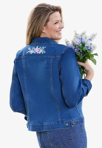 Vista 3 de Woman Within - Cárdigan de mezclilla elástica para mujer, talla extra grande