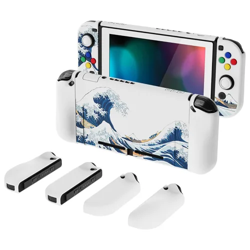 Vista 16 de PlayVital AlterGrips Ergonomic Grips Cover for Nintendo Switch, [2 Design] Interchangeable Comfort Dockable Protective Case with Screen Protector &