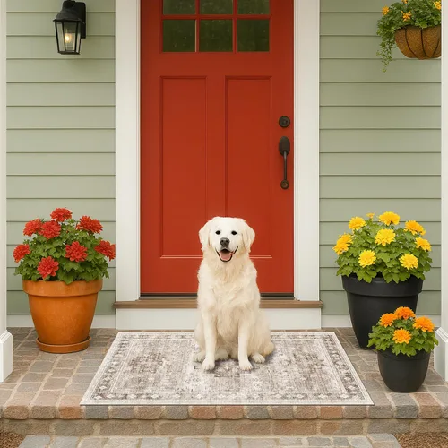 Vista 213 de Hazo Haus – Alfombra pequeña para entrada, cocina o baño, antideslizante con base de goma, resistente a las manchas y a la decoloración, diseño