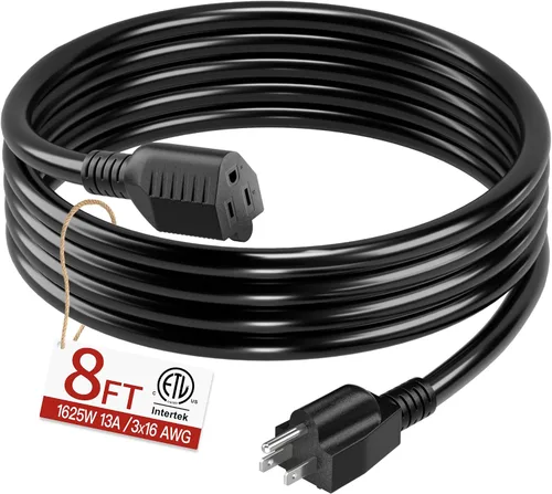 Vista 49 de Cable de extensión corto de 16/3 de 1 pie, cable de extensión negro flexible y duradero, cable de alimentación de 3 clavijas para interiores