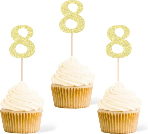 Vista 13 de Gexolenu 24 piezas doradas de doble cara para cupcakes de primer cumpleaños, decoración de pasteles, decoración de primera fiesta de cumpleaños Oro