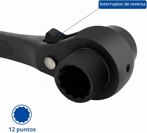 Vista 2 de DAKCOS 2 Piezas 19 mm×22 mm O 3/4"×7/8" 12 Puntos Llave de Trinquete de Doble Extremo con Enchufe de Andamio Spud, Negro