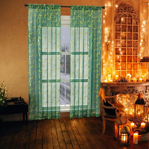 Vista 7 de XTMYI Cortinas verdes de cocina para ventanas sobre fregadero, cortinas cortas de Navidad para sala de estar, juegos de 2 paneles, 45 pulgadas