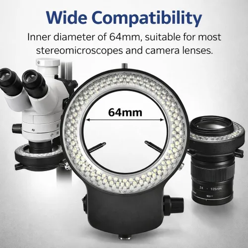 Vista 3 de Lámpara de anillo de cámara de microscopio 144 cuentas LED Fuente de luz Brillo Control variable ajustable Iluminación sin sombras