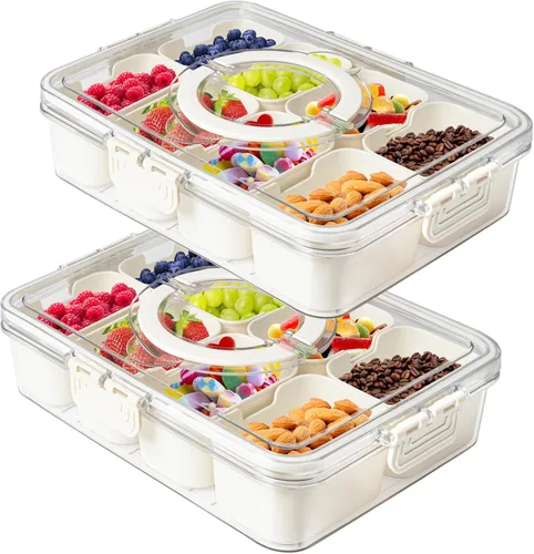 Vista 12 de Paquete de 3 Cajas Snackle Divididas Bandeja para Servir Verduras con Tapa Conservador de Ensaladas con 4 Cajas Removibles Contenedores