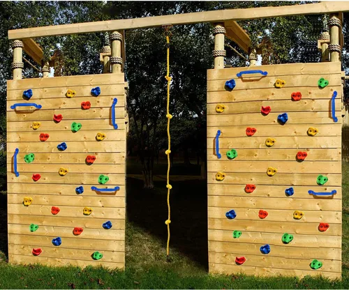Vista 6 de Rainbow Craft Soportes de escalada en roca de mono para niños, 20 soportes de pared de roca, 2 asas y 1 cuerda de escalada anudada de 8 pies, kit