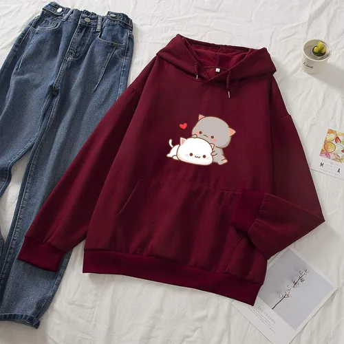 Vista 3 de Sudadera con capucha de algodón para mujer, diseño de gato lindo y casual