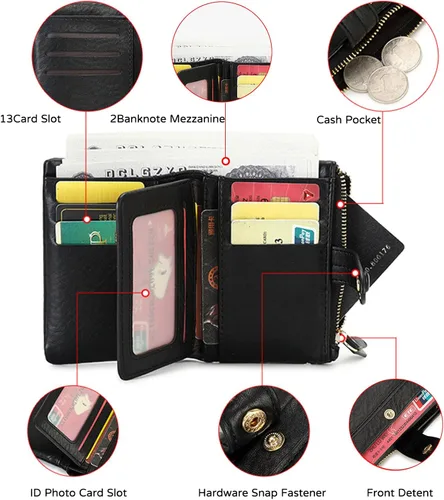 Vista 5 de Monedero para mujer, cartera de piel sintética, monedero para cambio, monedero, Albaricoque