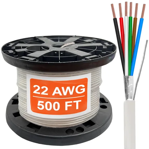 Vista 29 de Cable CMP Plenum blindado trenzado de conexión de cable, cable de bajo voltaje CL3P listado por UL, 22 AWG 2 conductores, carrete de 500 pies, blanco