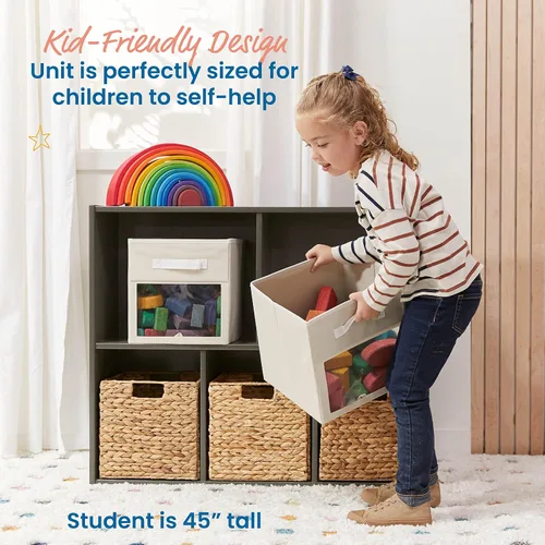 Vista 5 de ECR4Kids Streamline - Armario de almacenamiento de 5 compartimentos, 30 pulgadas, muebles de aula, gris lavado Durable birch, GREENGUARD Gold