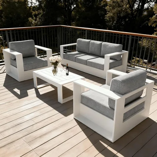 Vista 44 de LayinSun - Juego de muebles de exterior de aluminio de gran tamaño de 5 piezas con mesa auxiliar Negro/Gris oscuro