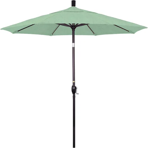 Vista 8 de California Umbrella Sombrilla redonda de aluminio de 7.5 pies, manivela elevadora, botón de inclinación, poste de bronce, Sunbrella Air Blue