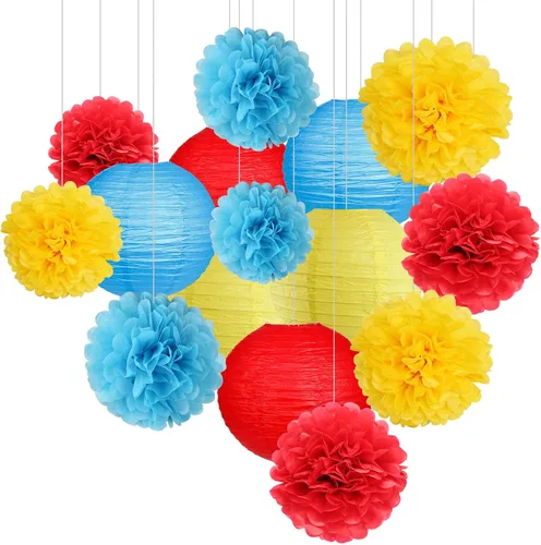 Vista 9 de Linternas de papel pompones de papel negro y dorado para decoración Negro/dorado