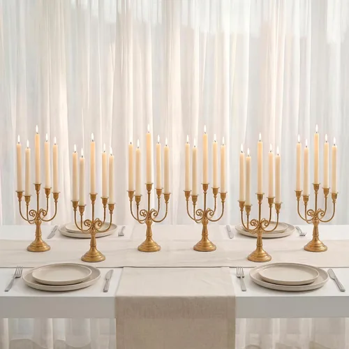 Vista 14 de NUPTIO - Candelabros dorados, juego de 2 candelabros de 5 brazos Oro de 5 brazos
