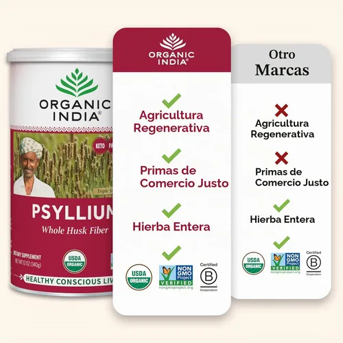 Vista 5 de Organic India Polvo entero de cáscara de psyllium orgánico, vegano