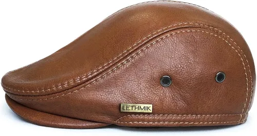 Vista 2 de LETHMIK Sombrero Plano de taxista en Piel Auténtica clásico Newsboy Cap Ivy de conducir