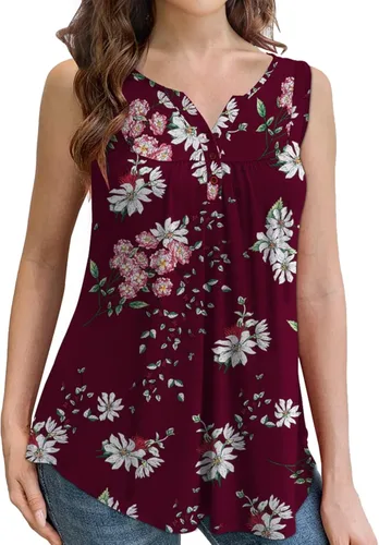 Vista 2 de Othyroce Blusa tipo túnica sin mangas para mujer, de talla grande, con estampado de verano, con botones