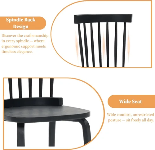 Vista 3 de Black Windsor - Juego de 2 sillas de comedor de madera con respaldo de husillo, sillas de comedor de madera maciza para cocina, comedor, sala
