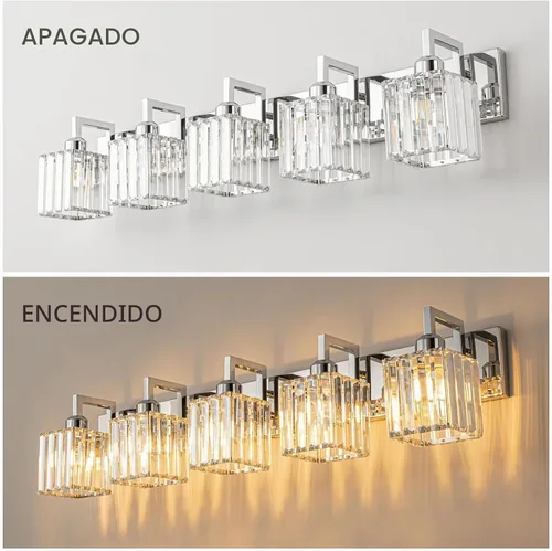 Vista 4 de Moderna lámpara de cristal para pared/tocador de baño, de 5 luces, color cromo Cromo torcido