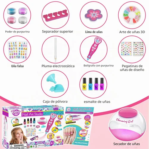 Vista 9 de BATTOP Juego de Esmalte de Uñas para Niñas, Kits de Arte de Uñas con Secador de Uñas y Pluma de Purpurina, Esmalte de Uñas de Secado Rápido
