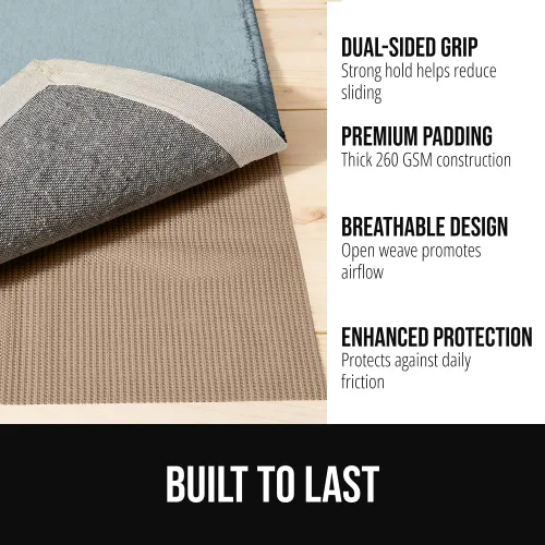 Vista 2 de GORILLA GRIP® Almohadilla de agarre gruesa de doble cara para suelos de madera dura, transpirable, antideslizante y antideslizante debajo de la Beige