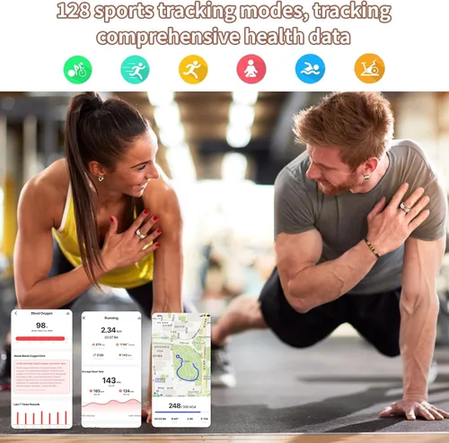 Vista 3 de Anillo Inteligente para Mujeres y Hombres - Rastreador de Salud y Fitness con Frecuencia Cardíaca, Oxígeno en Sangre, Monitoreo del Sueño, 128 Modos